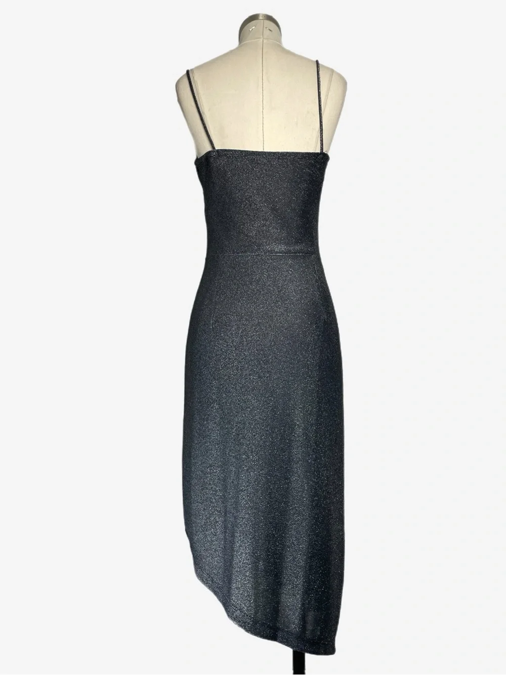 Vintage Y2K Rampage Silver metallic floral laser cut asymmetric slip dress S/M